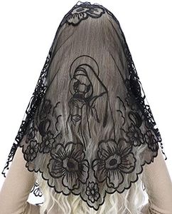 Bozidol Church Lace Mantilla Catholic Chapel Veils, Spanish Triangle Black Virgin Mary Embroidery Prayer Scarf Latin Mass Head Covering Religious Christian Gifts for Women