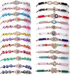 24/12 Pcs Evil Eye Bracelets Mexican Bracelets Hamsa Bracelet Set Protection Mal De Ojo Bracelets Gold Evil Eye Anklets Jewelry Gift for Women Men