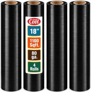Black Stretch Wrap Industrial Strength Extra Thick 4 Pack 17.5" 1100 SqFt 80 Gauge (20 Micron) Shrink Wrap Roll for Moving Supplies, Furniture, Pallets, Plastic Wrap for Packing, Stretch Film