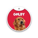 Pawsindia Personalized Aluminium Dog Name Tag, Customized Pet Id Tag For Dogs With Double Side Waterproof Print, Golden Retriever-Red, 4 Cm X 4 Cm