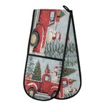 Oven Gloves Double Oven Gloves Red Truck Car Christmas Trees Snowmen Oven Mitts Pot Holder Heat Resistant Quilted for BBQ Baking Kitchen Cooking Gloves