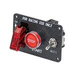 MODAXE 12V Racing Switch Panel Kit 3 in 1 Carbon Fiber Car Ignition Switch Panel Kit - Ignite Power & Control with Red Illuminated Start Button - Easy Installation