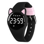 L LAVAREDO Pink Kids Watch Activity Fitness Tracker Digital Steps Counter Girls Watches with Vibrating Alarm Distance Calories Cat Ear Watch Gift for Kids Girls Cat Lovers Cadeaux Montre Enfant Fille