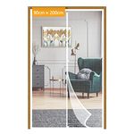 Yotache White Magnetic Screen Door Size 90 x 200 cm, Reinforced Polyester Heavy Duty for Home Apartment Door with Full Frame Hook&Loop Strip