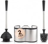 2 Pack UMIEN Toilet Brush and Plunger Set - Stainless Steel Plunger and Toilet Brush Combo with Freestanding Canister - Modern and Sleek Bathroom Cleaning Accessories