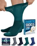 Doctor's Select Diabetic Socks for Men - 4 Pairs Crew Diabetic Neuropathy Socks for Men | Diabetic Socks for Men 9-12, Crew Height - Navy, Green, Blue, Grey, Medium