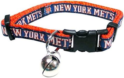 MLB CAT COLLAR. - NEW YORK METS CAT COLLAR. - Strong & Adjustable BASEBALL Cat Collars with Metal Jingle Bell