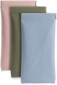 Ldirect 3 Pack Leather Eyeglasses Cases PU Soft Sunglasses Pouch Squeeze Top Portable Glasses Cases for Men and Women (Pink Blue Green)