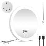 30X Magnifying Mirror with Lights, Makeup Magnifying Mirror with Lights & Suction Cups, 30x Travel Makeup Mirror with Magnification Lighted 30x Magnification 4inch Compact Magnifying Mirror for Makeup