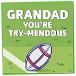 Rugby Birthday Card for Men, Happy Fathers Day Card, Grandad You're Try-Mendous, Card for Rugby Fan or Sport Lover, Rugby Gift for Men