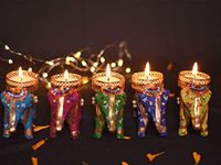 STORE INDYA Set of 5 Fancy Diyas Elephant Diya with tealight Holder | Home Decorations and Gift Items