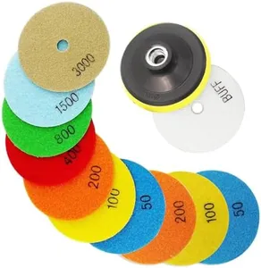 BRSCHNITT Dry Diamond Polishing Pad Set,11pcs 4 inch 2x(#50,#100,#200), 1x(400,800,1500,3000,buff),for Granite Stone Marble, with Hook & Loop 5/8-11 Plastic Backing Holder Pads