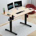 JIN OFFICE Electric Height Adjustable Desk| 80 Kg Wt. Cap, 2 Year Warranty| with Headphone Hook & Cup Holder| Optional Stability Cross bar (One Piece Light Maple Top 1200 by 750 mm/ 25mm Thickness)