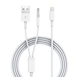 iSkey Aux Cord for iPhone, 2 in 1 3.5mm Aux Cable for Car with Charger Cord Compatible with iPhone 13 12 11 XS XR X 8 7 6 iPad iPod Home Audio, Speaker, Headphone Support All iOS Version (4 FT)