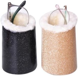 Baitaihem 2 Pack Plush Lined Eyeglasses Holder Stand Protective Glasses Holder For Desks Or Nightstands(Black+Gold-N)