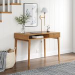 Nathan James Jasper Small Home Office Desk with Storage, Bohemian Writing Desk with Drawer and Open Cubby, Natural Brown