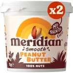 Meridian Smooth Peanut Butter 1kg Twin Pack (2 x 1kg Tubs) - Vegan, Free From Palm Oil, Made With 100% Nuts, No added Sugars, Salts or Sweeteners