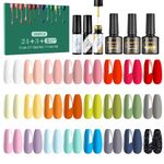 ERARROW 30 Pcs Gel Nail Polish Set, Nail Polish 24 Colors, Popular Nail Art Colors UV LED Soak Off Nail Gel Kit with Glossy & Matte Top Coat Base Coat and Painted Gel