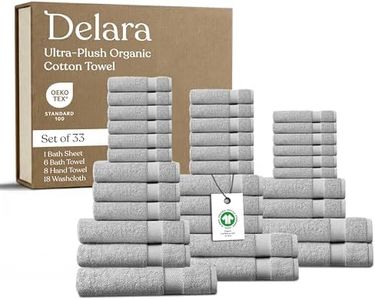 Delara Organic Cotton Luxuriously Plush Towel 33 Piece Set|GOTS & Oeko-TEX Certified|Premium Hotel Quality Towels|Feather Touch Technology|650 GSM Long Staple|Soft, Quick Dry & Ultra-Absorbent