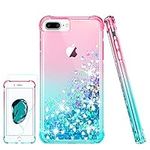 Pilaru for iPhone 8 Plus/7 Plus Case, iPhone 6s Plus/6 Plus Case with Screen Protector, Clear Liquid Heart Glitter Cover Soft TPU Cover Transparent Girly Phone Case for iPhone 8 Plus,Pink/Teal