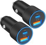 USB C Car Charger, 2Pack 38W 2-Port USB C & USB A Car Charger QC/PD 3.0 Fast Charge Cigarette Lighter Adapter for iPhone 16/15/14/13/12/11/Pro Max/Plus, Galaxy S24/S23/S22, Google, LG, Tablet, Android