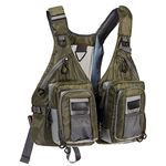 BASSDASH Fly Fishing Vest with Pockets Adjustable Size for Men Women Bass Trout Fishing FV12, Army Green, One Size