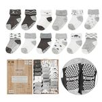 infancie Baby Socks w/Grippers 0-6 & 6-12 Months | Safe Walking Non-Slip Sole | Stay-In-Place Ribbed Cuffs Unisex | 12Pairs (0-6 Months, Black (0-6))