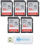 SanDisk 32 GB Class 10 SD HC Ultra Flash Memory Card - 5 Pack (SDSDUN4-032G-GN6IN) Bundle with Everything But Stromboli MicroSD & SD Card Reader