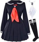 Elibelle Classic Japanese School Girls Sailor Dress Shirts Uniform Anime Cosplay Costumes with Socks Set - Black - Asia L (Fit99-110Lbs)