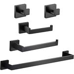 Menbyci 5-Piece Bathroom Hardware Set Square Towel Bar Toilet Paper Holder Hand Towel Holder and 2 Towel Hooks Black SUS 304 Stainless Steel Bathroom Towel Rack Wall Mounted