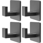 PMMASTO Black 4 Pack Self Adhesive Wall Hooks for Hanging, Stick On Wall Hanger Hook for Shower, Robe, Hat - Aluminium