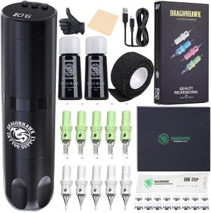 Dragonhawk X3 Wireless Tattoo Machine Kit – Pen Gun, 1500mAh Battery, Needles Included
