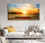 AADEE CRAFT Beautiful Boat on Beach and Sunset Nature Scenery Canvas Wall Painting With Wooden Frame For Living Room I Bedroom I Home | Office | Hotel | Gifts Size Large Big (48x24 inches)