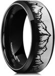 King Will 8mm Mens Wedding Band Silver Plated Tungsten Wedding Ring for Men Mountain Tree Lasered Rings 12