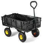 Yardsam 800 Pound Heavy Duty Garden Cart with Liner, Utility Steel Garden Wagon with Wheels and Removable Sides, Flatbed Gardening Cart for Outdoors, Lawns, Yards, Farms Work - Black