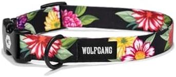 Wolfgang Adjustable Dog Collar for Small Dogs, Durable & Easy to Clean Nylon Dog Collar with Quick Clip Buckles, for Training & Daily Use Made in USA, DarkFloral Print, (5/8 Inch x 8-12 Inch)