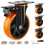 6 Inch Caster Wheels, Casters Set of 4, Heavy Duty Casters with Brake 3000 Lbs, Locking Industrial Swivel Top Plate Casters Wheels for Furniture and Workbench Cart(Two Hardware Kits Include)