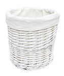 Shabby Chic White Wicker Waste Paper Basket Bin +Lining