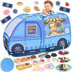 Pop Up Tents for Kids | Food Truck Play Tent with 56 Pcs Pretend Play Food Toy Kitchen Accessories Play House with Carry Bag | Indoor Outdoor Play Tent Ball Pit for Boys Girls