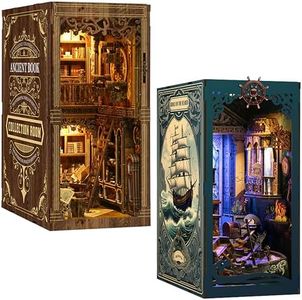 ISSEVE Book Nook Kit, Sea Maze and Book Collection Room Bundles DIY Miniature Dollhouse Booknook Kit