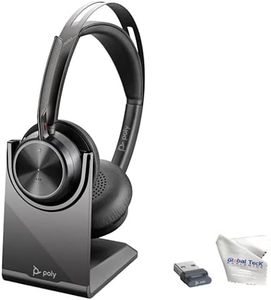 Global Teck Worldwide Poly Plantronics Voyager Focus 2 Wireless Headset with Charging Headset Stand - for Work Meetings, Conferencing on Teams, Zoom and Mobile Phone Calls, PC, Microfiber Bundle