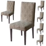 HOKIPO Chair Covers Set of 6, 190 GSM Jacquard, Buff Brown (AR-4792-D9*6)