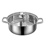 Stainless Steel Hot Pot with Divider Metal Induction Cooker Pot Shabu Shabu Pot Non- Stick Cooking Pot Kitchenware for Induction Cooktop Gas Stove 26cm Silver