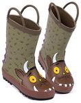 The Gruffalo Wellies Kids Toddlers | Unisex Boys Girls Woodland Book Character 3D Spikes Wellington Boots | Brown Water Resistant Walking Shoes