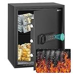 HSDYS 1.9 Cubic Home Fingerprint Safe with Fireproof Waterproof Bag, Security Safe Box with Fingerprint Lock & Digital Keypad, Large Steel Lock Safe Fireproof for Money Jewelry Documents, AMZ-3-45Z