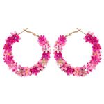 University Trendz Beaded Pink Floral Hoop Earrings for Women & Girl's