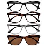 OPULIZE KAT Reading & Sun Reading Glasses - 4-Pack - Cat-Eye Frame - Black, Brown, Grey, Brown - Men & Women - Spring Hinges - RRRS59-1272 - +3.00