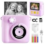 Kids Camera for Girls Boys, Instant Camera for Kids with Print Photo Paper,1080P HD Kids Digital Camera with 32GB SD Card Portable Toy Birthday Gifts for 3 4 5 6 7 8 9 10 Year Old Girl boy,6 Color Pen