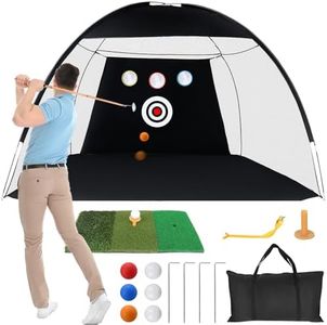 Golf Practice Net 10x7ft for Garden with 6 Balls Swing Correction Trainer Carry Bag Chipping Turf Golf Mat for Backyard Driving Indoor Outdoor Use
