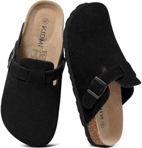 KIDMI Women's Suede Clogs Leather Mules Cork Footbed Sandals Potato Shoes with Arch Support Black 43 (Size 11)
